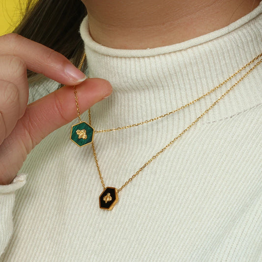 Blessed Bee Necklaces on model