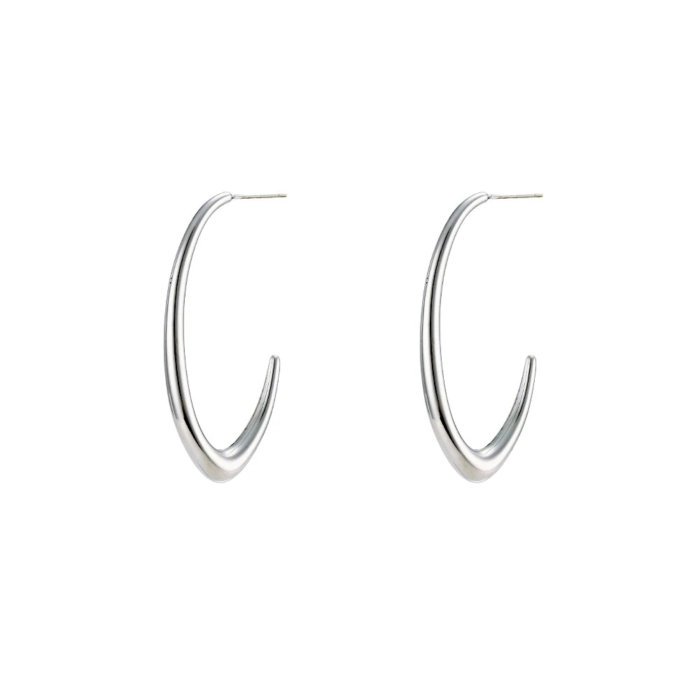 A pair of stainless steel hoop earrings with a smooth finish.