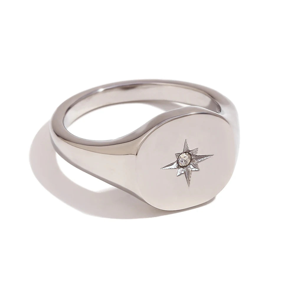 North Star Signet Ring silver on white background