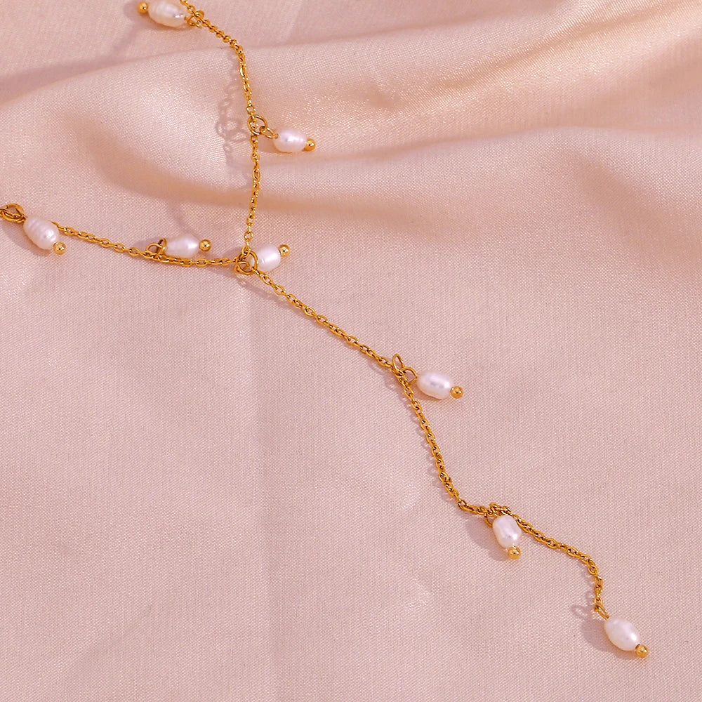 Pearl Cascade Lariat Necklace
