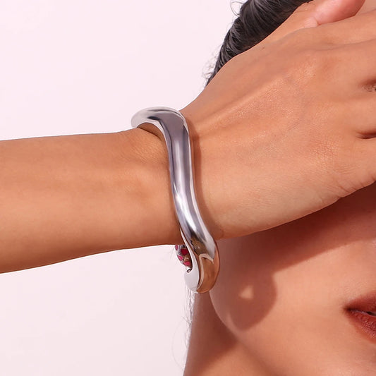 Sculpted Bangle Bracelet silver on model