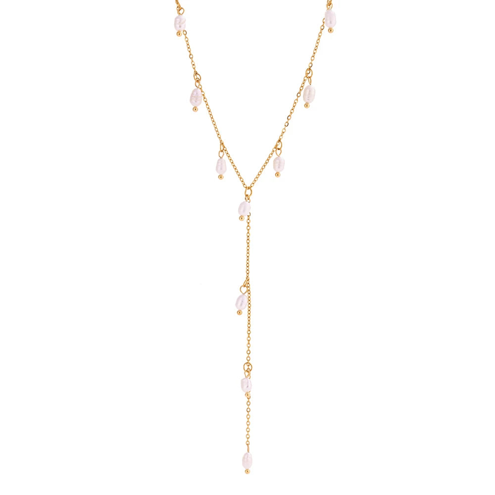 Pearl Cascade Lariat Necklace