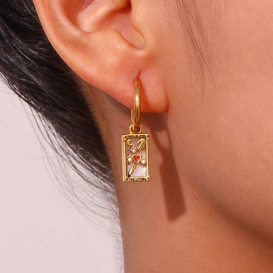 The Magician Tarot Card Earrings Lovers on model