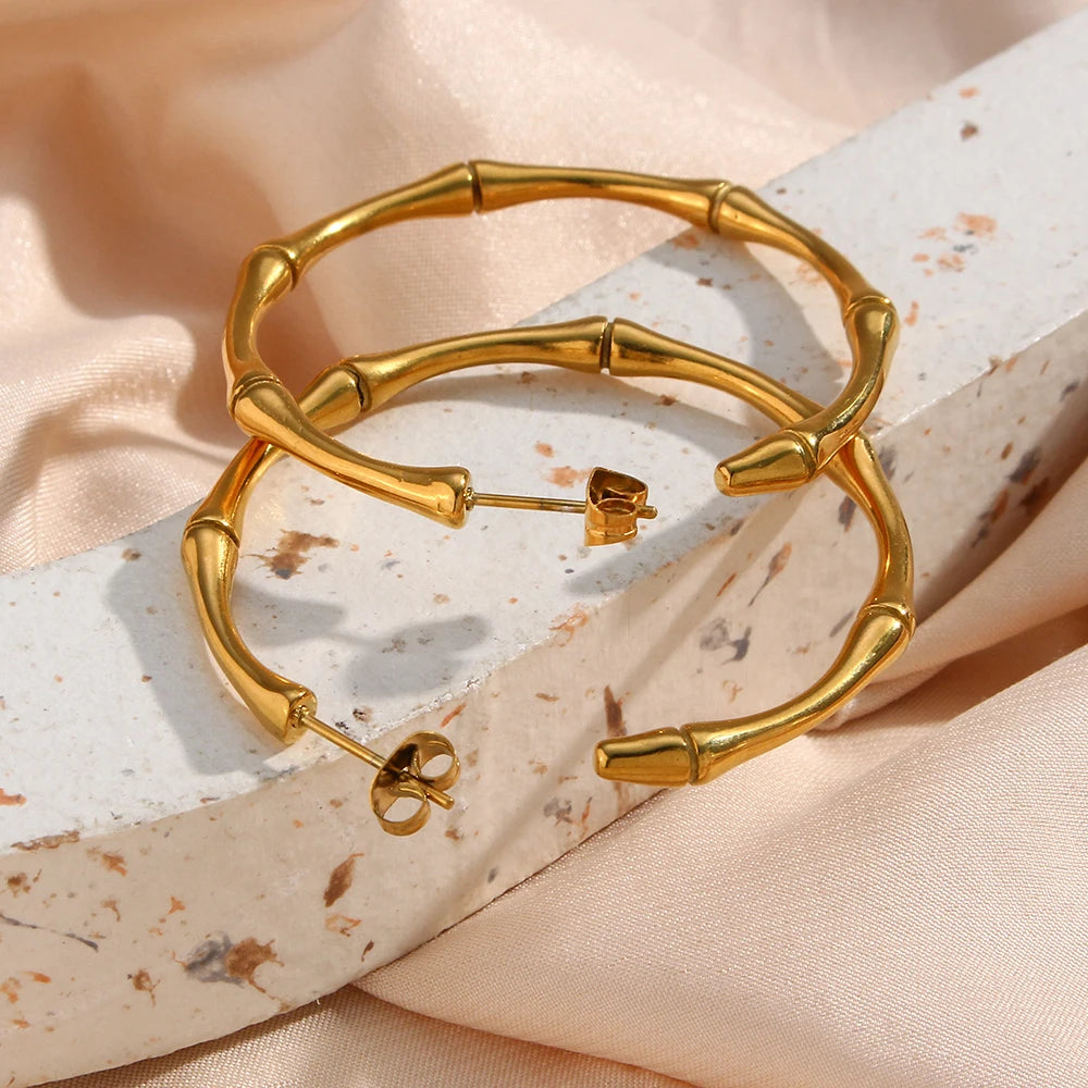 Bamboo Babe Hoops on stone side angle