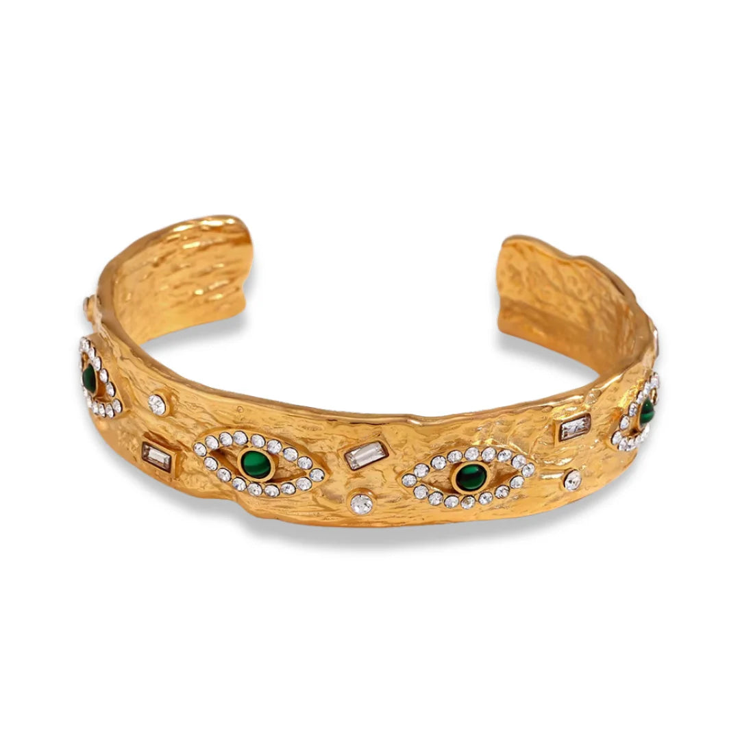 Evil Eye Gold Hammered Cuff Bracelet