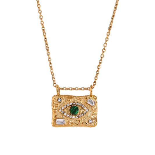 Evil Eye Gold Hammered Necklace