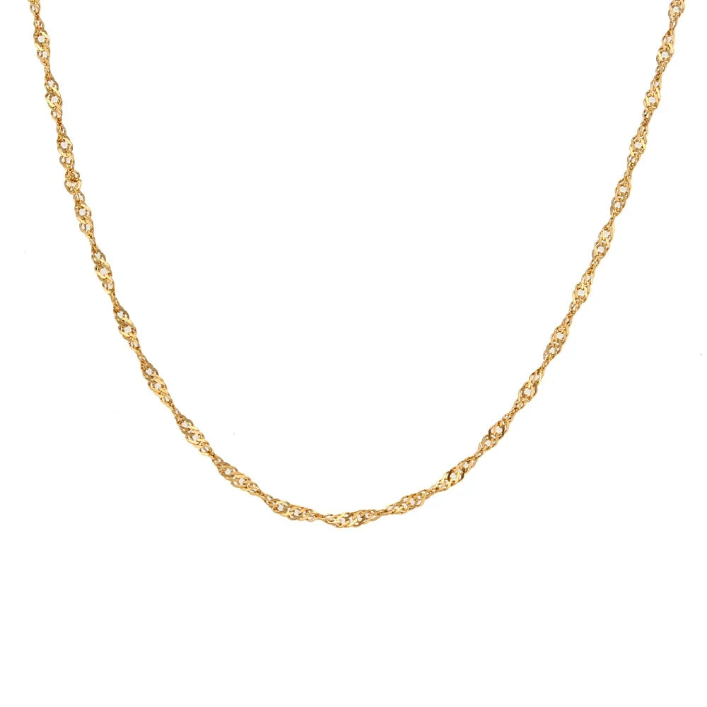 A delicate gold twisted chain necklace, displayed against a white background
