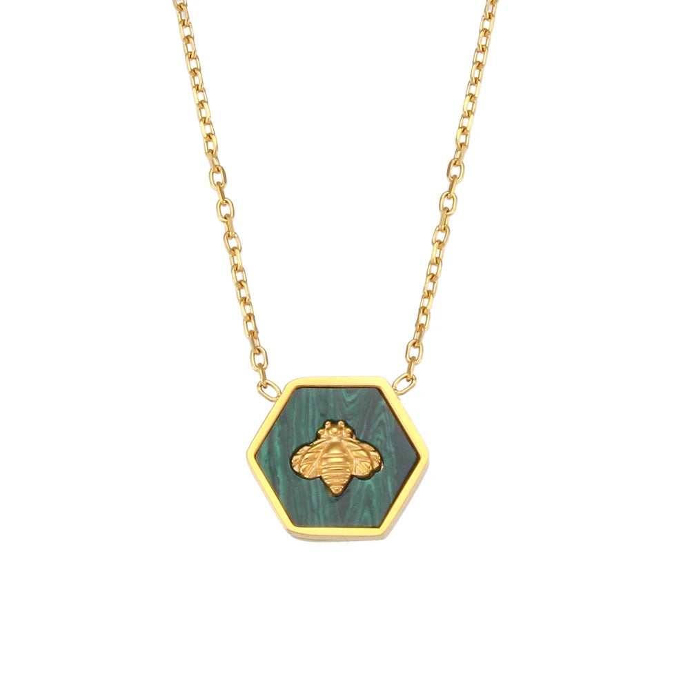 Blessed Bee Necklace with bee in green malachite