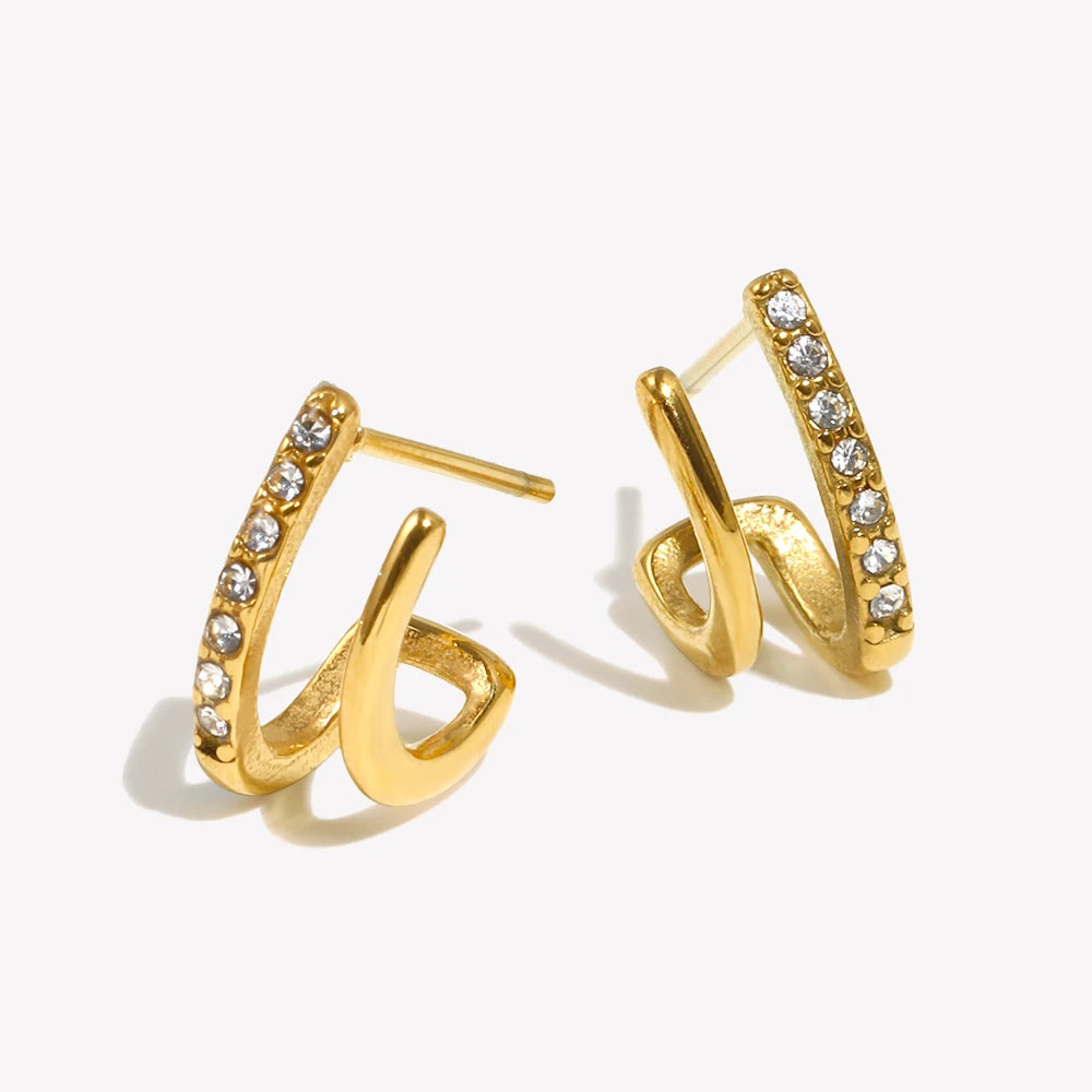 small Gold double hoop earrings with embedded crystals