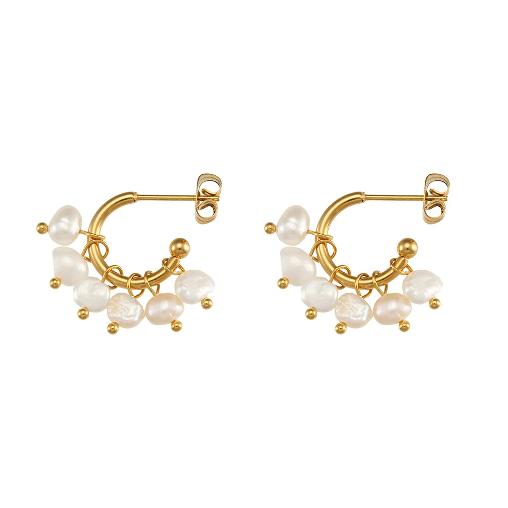 side view of dewdrops hoops pearl earrings