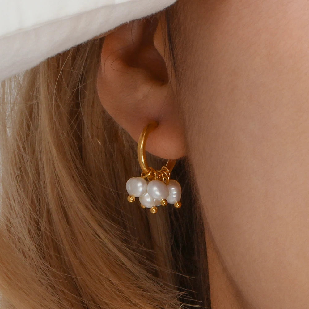 dewdrops hoop earrings worn by model