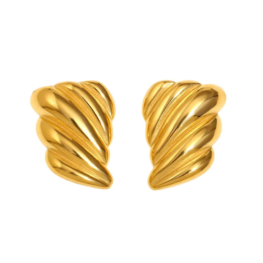 A pair of 18K gold plated stainless steel earrings with a sculpted, wave-like design.