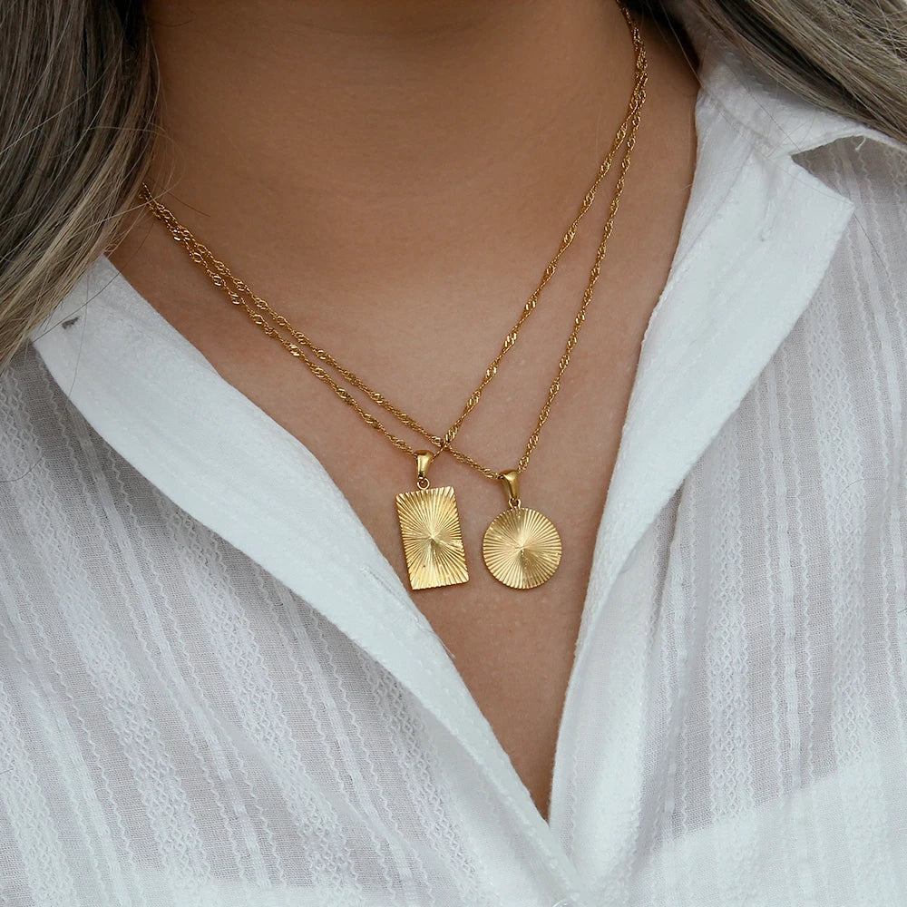 Inner Light Necklaces on model 