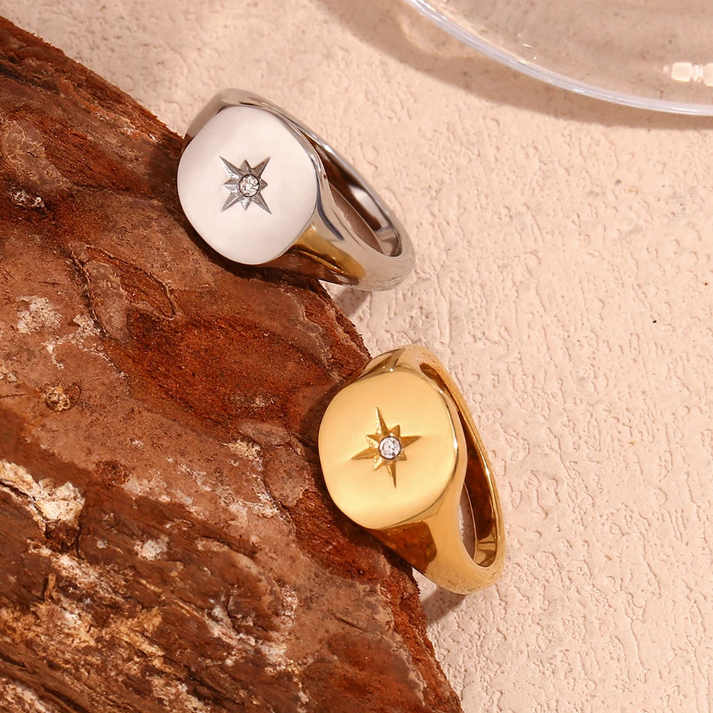 North Star Signet Ring silver and gold