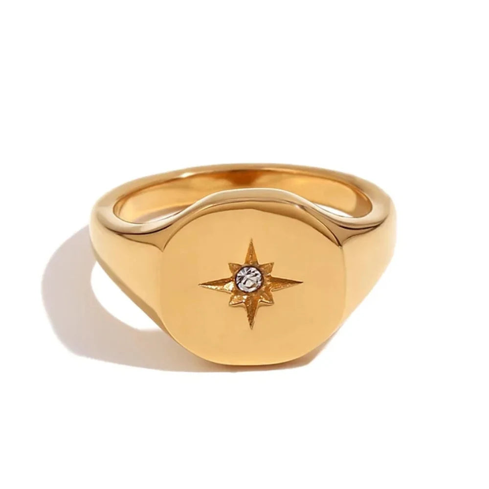 North Star Signet Ring gold on white backround