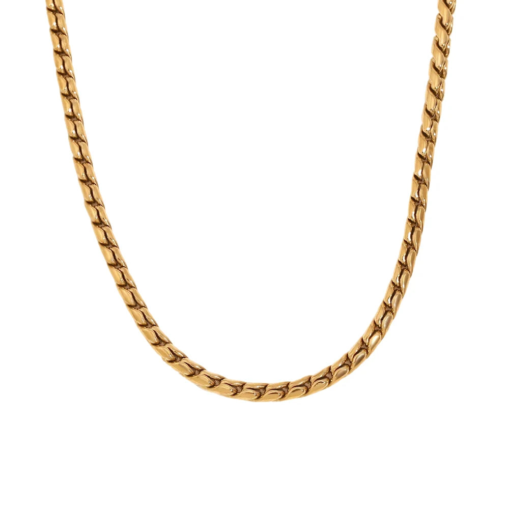A stainless steel twisted chain necklace, displayed against a white background.