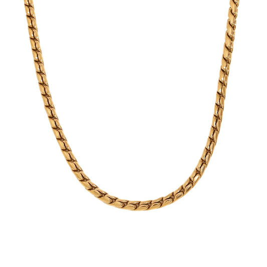 A stainless steel twisted chain necklace, displayed against a white background.
