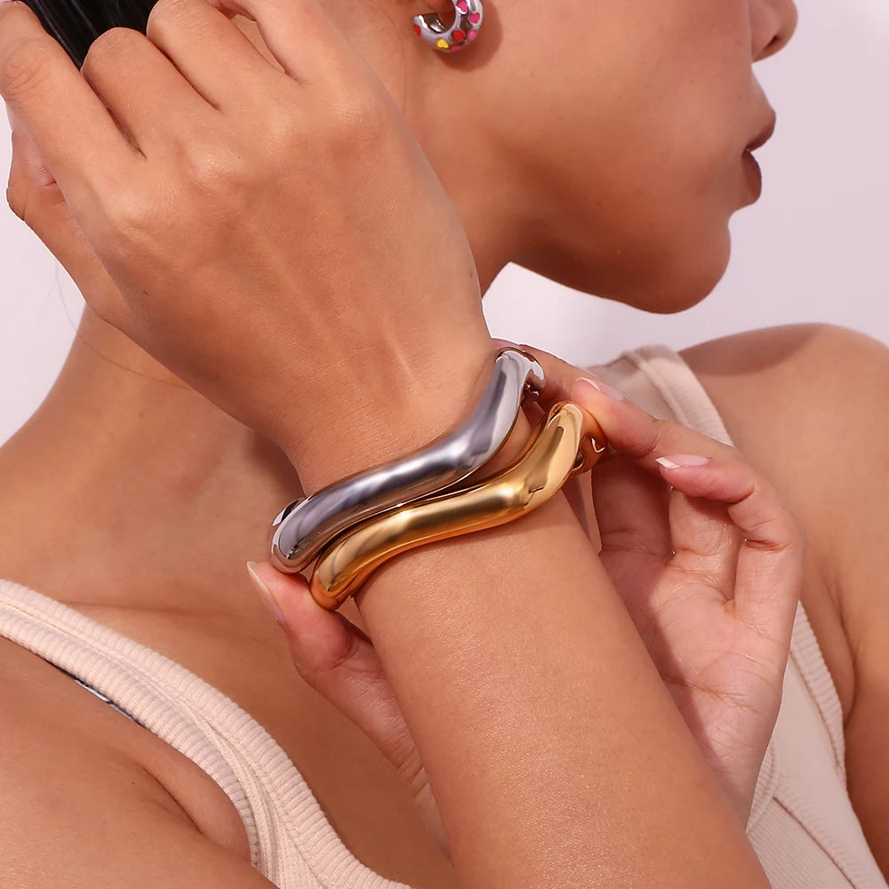 Sculpted Bangle Bracelets on model
