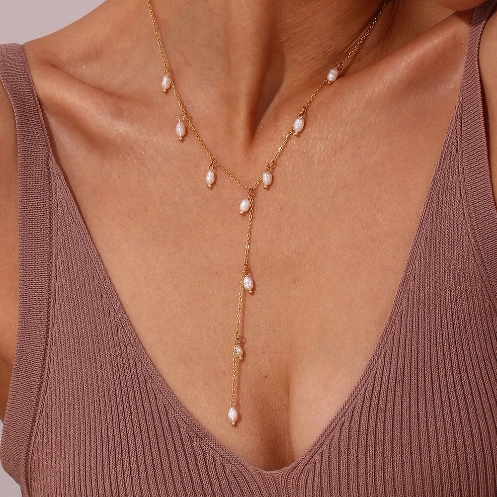 Pearl Cascade Lariat Necklace