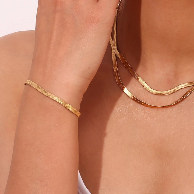 Sleek Line Snake Chain Bracelet gold on model