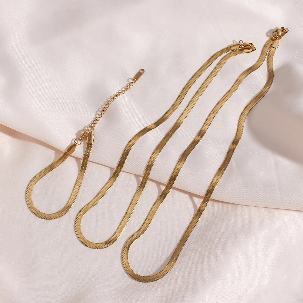 Sleek Line Snake Chain Necklaces flat lay