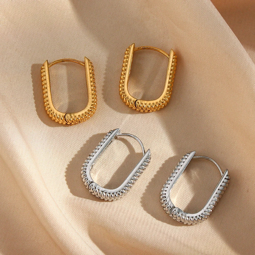 Terra Hoops Earrings flat lay in silver and gold