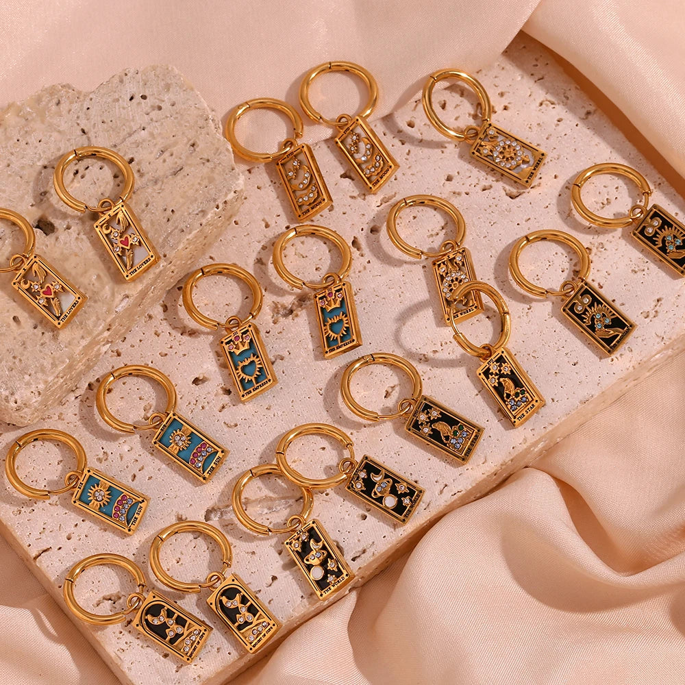 The Magician Tarot Card Earrings flat lay