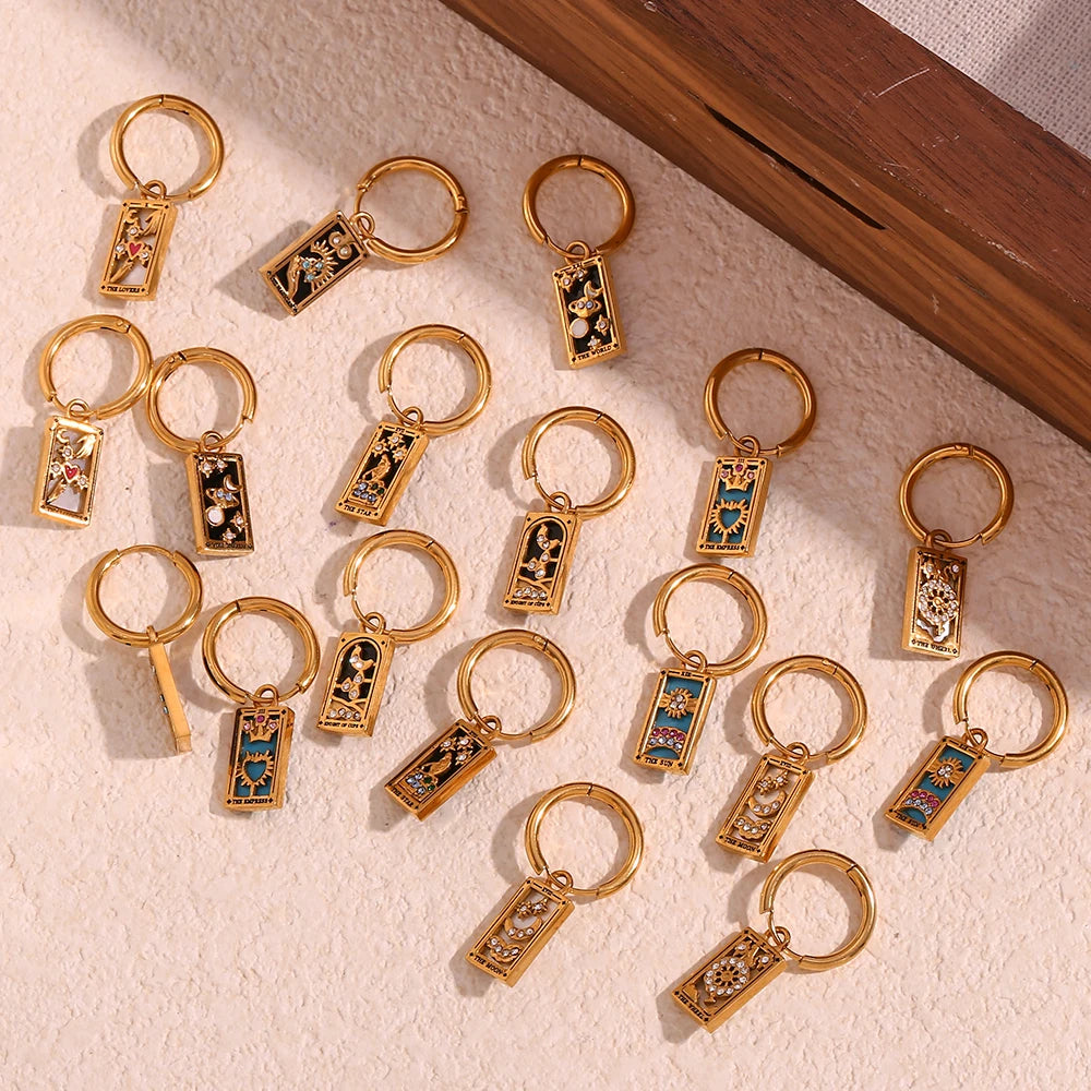 The Magician Tarot Card Earrings flat lay