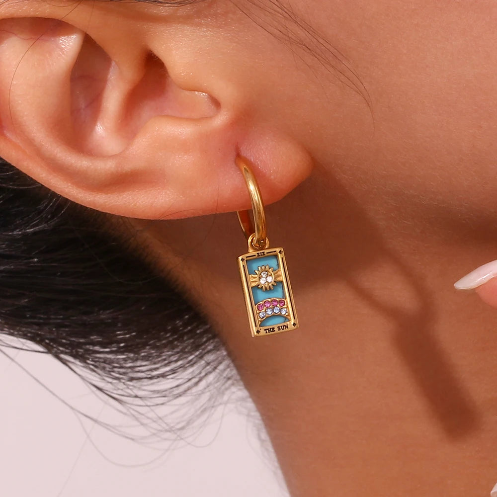 The Magician Tarot Card Earrings Sun on model
