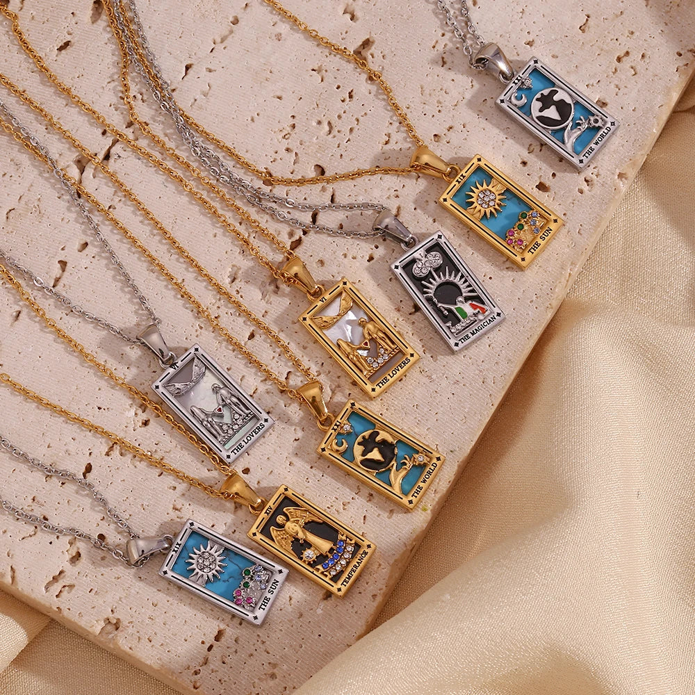 The Magician Tarot Necklaces flat lay