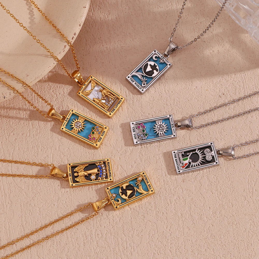 The Magician Tarot Necklaces flat lay