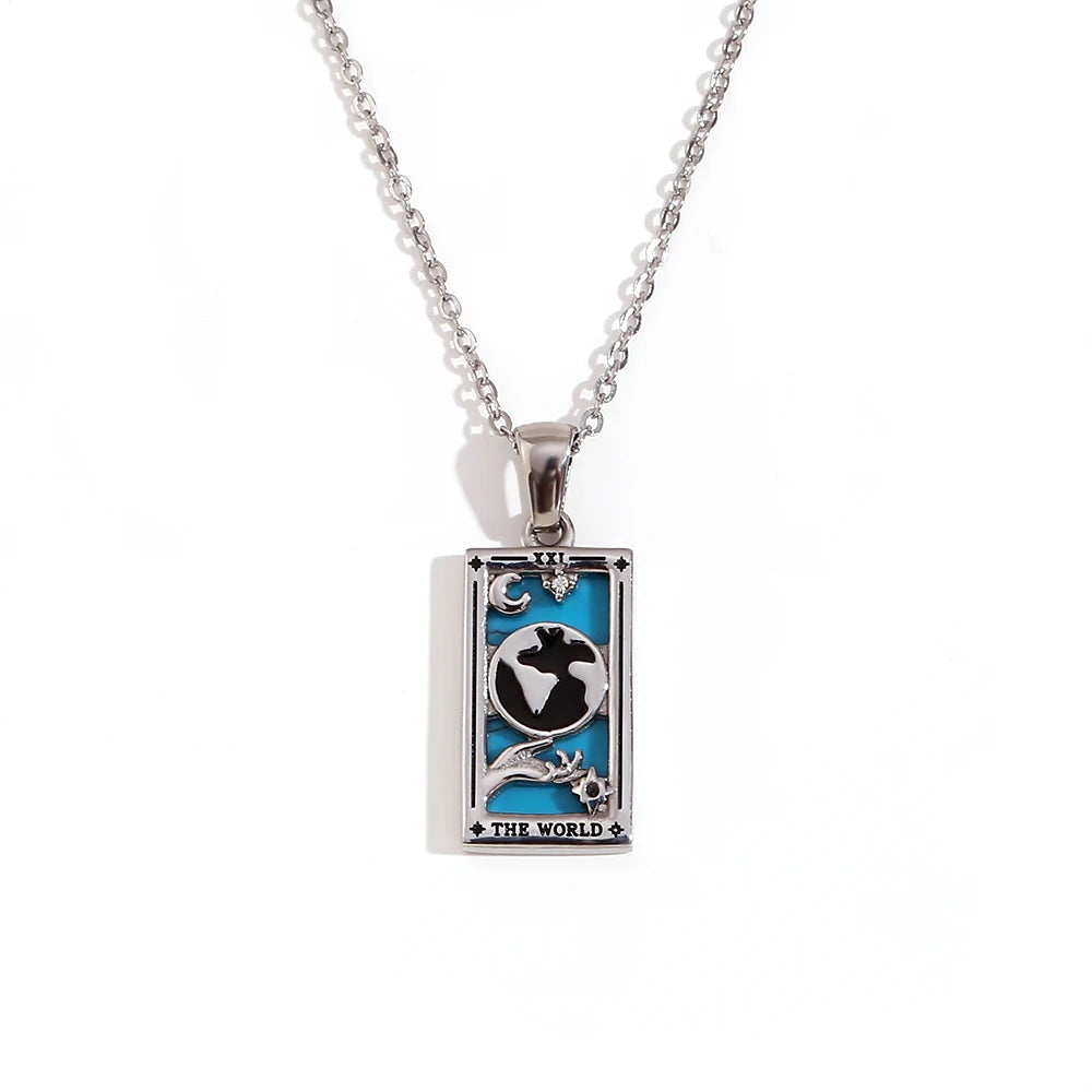 The Magician Tarot Necklace The World Silver