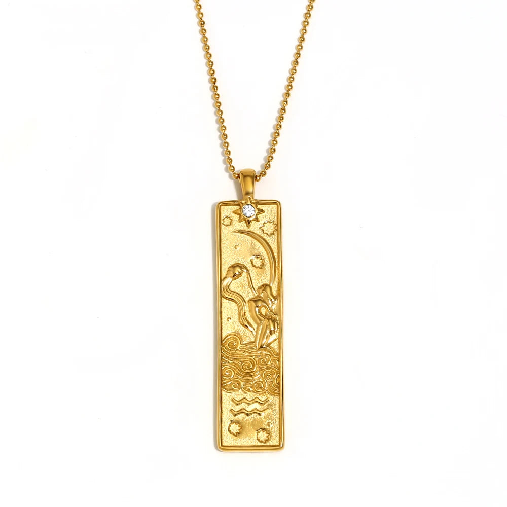 Zodiac Tag Necklace Aquarius Gold