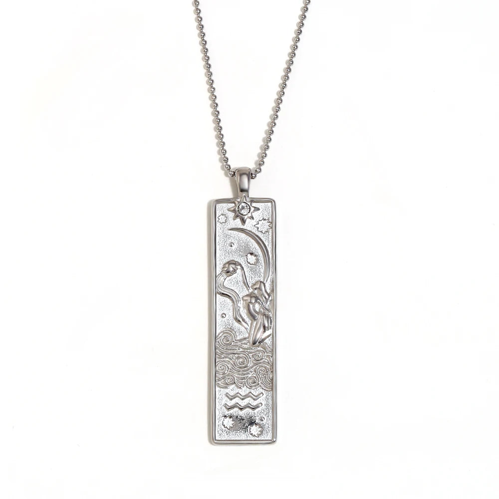 Zodiac Tag Necklace Aquarius Silver