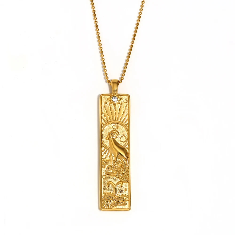 Zodiac Tag Necklace Aries Gold