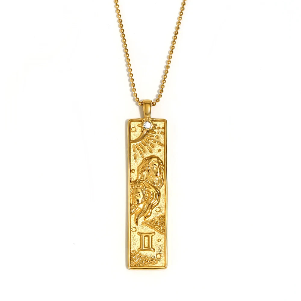Zodiac Tag Necklace Gemini Gold