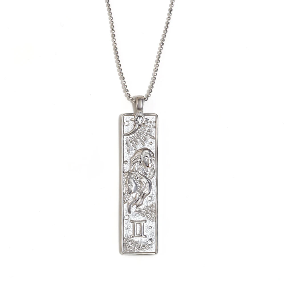 Zodiac Tag Necklace Gemini Silver