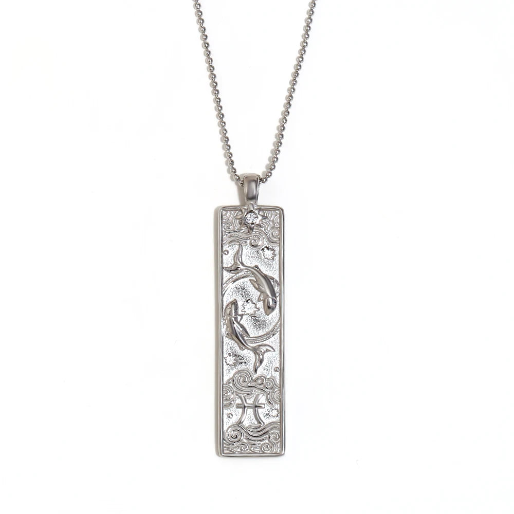 Zodiac Tag Necklace Pisces Silver