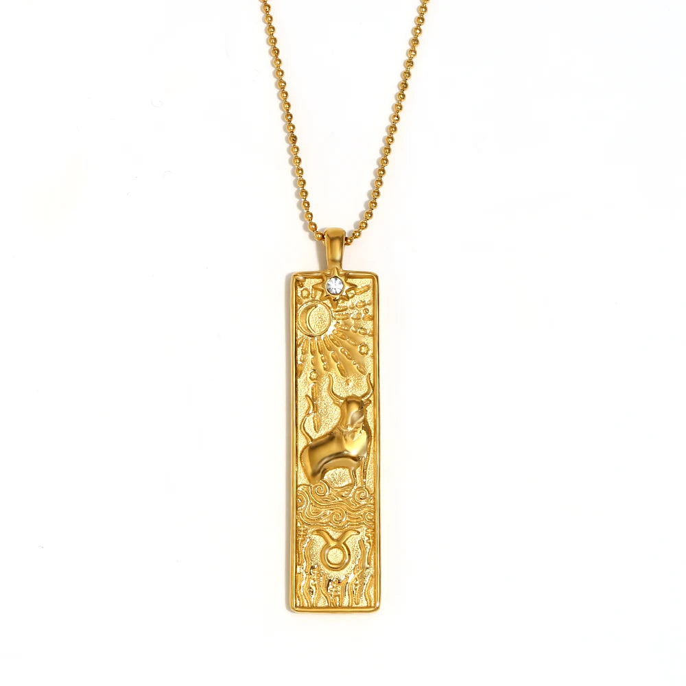 Zodiac Tag Necklace Taurus Gold