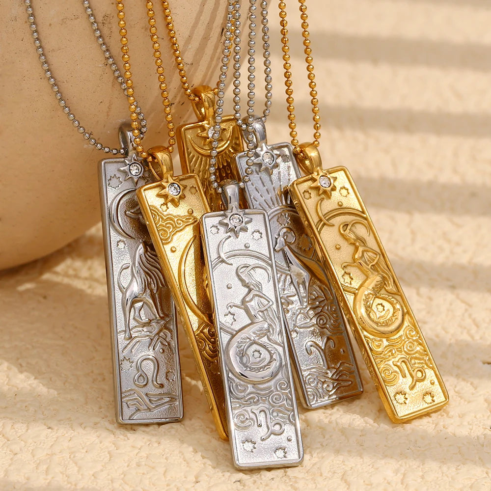 Zodiac Tag Necklaces silver and gold bundled