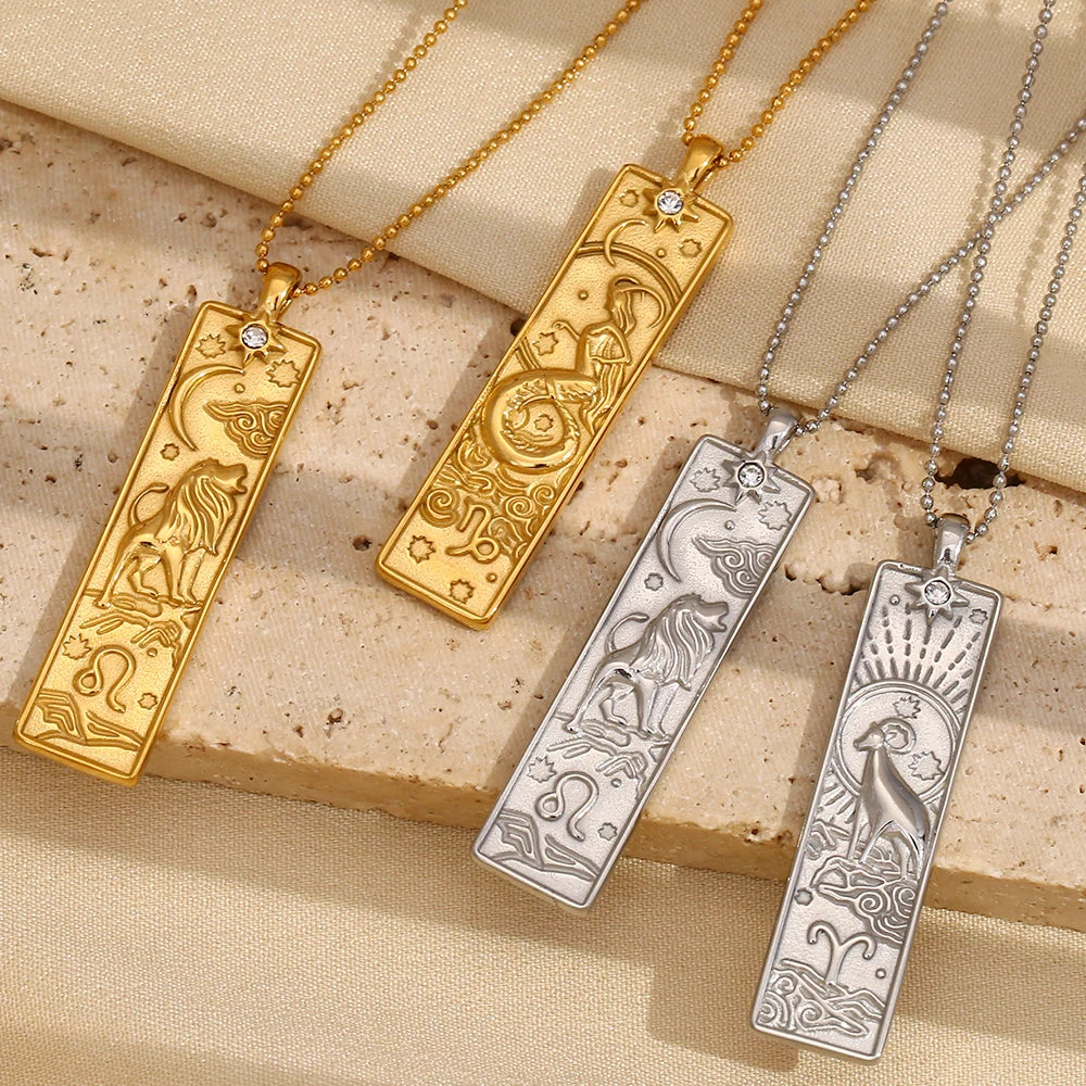 Zodiac Tag Necklaces closeup