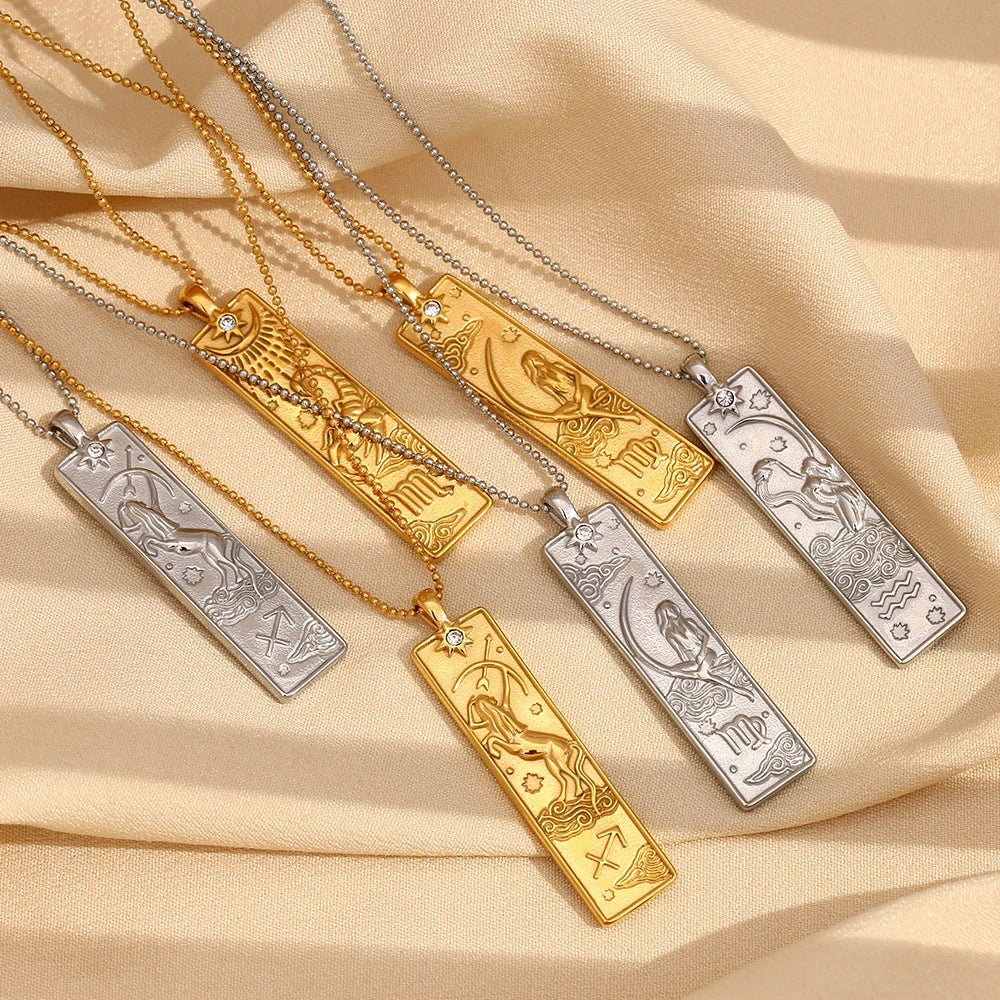 Zodiac Tag Necklaces in gold and silver