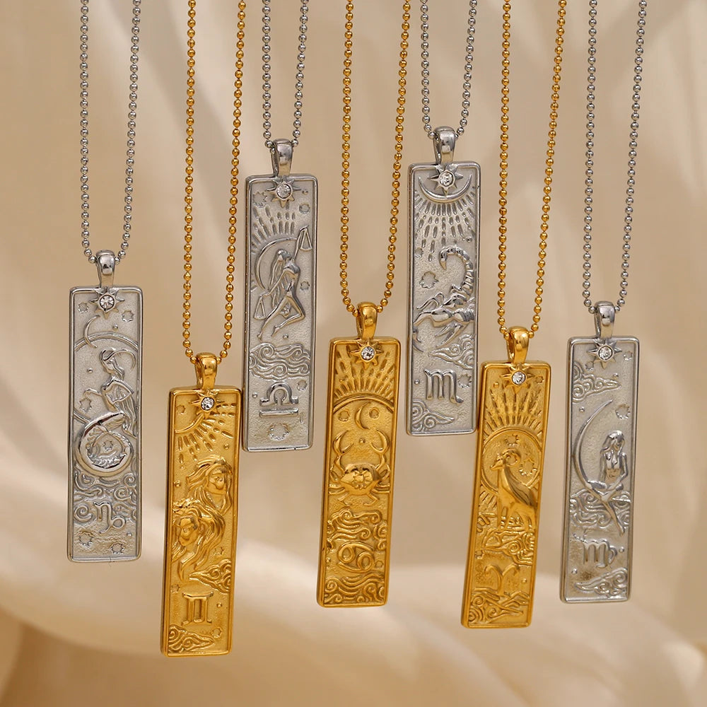 Zodiac Tag Necklaces in gold and silver